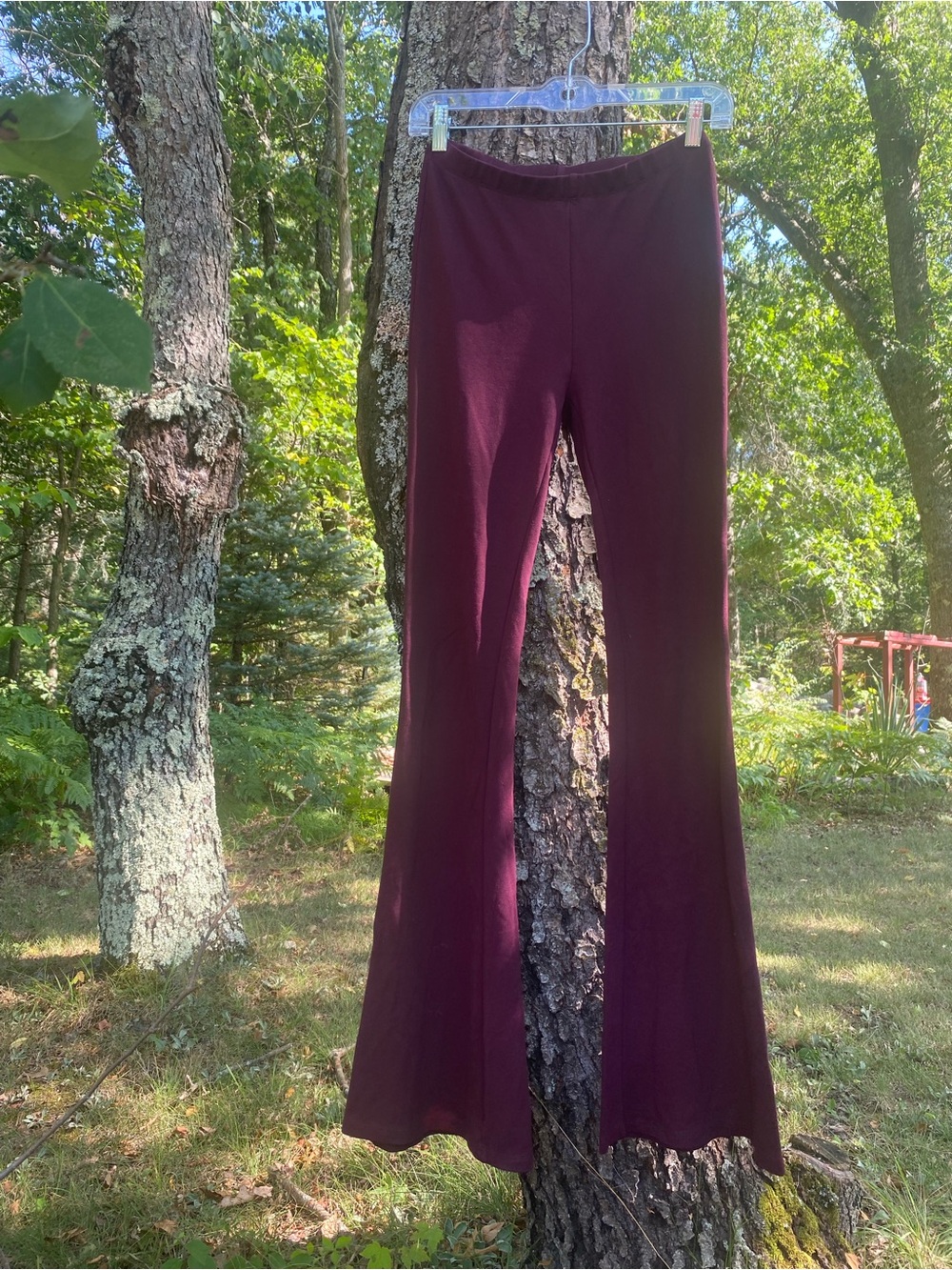 Forever 21 Women's Plum Maroon Ultra Flared High-Waisted Stretch Yoga Pants